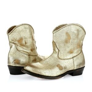 Ash Metallic Gold Distressed Judy Platine Texan Leather Boots Western Cowgirl